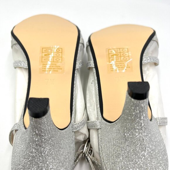 7W 7 WIDE WIDTH Touch Ups Womens Clara Silver‎ Kitten Heels Dress Sandals Shoes - Picture 11 of 15